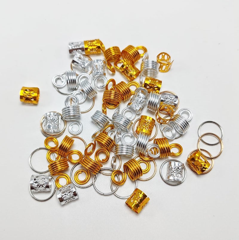 UPSTORE 60PCS Assorted Silver Metal Hair Accessories - Beads, Cuffs, Rings, Clips for Hair Braiding, Dreadlocks, and Extensions - Image 4